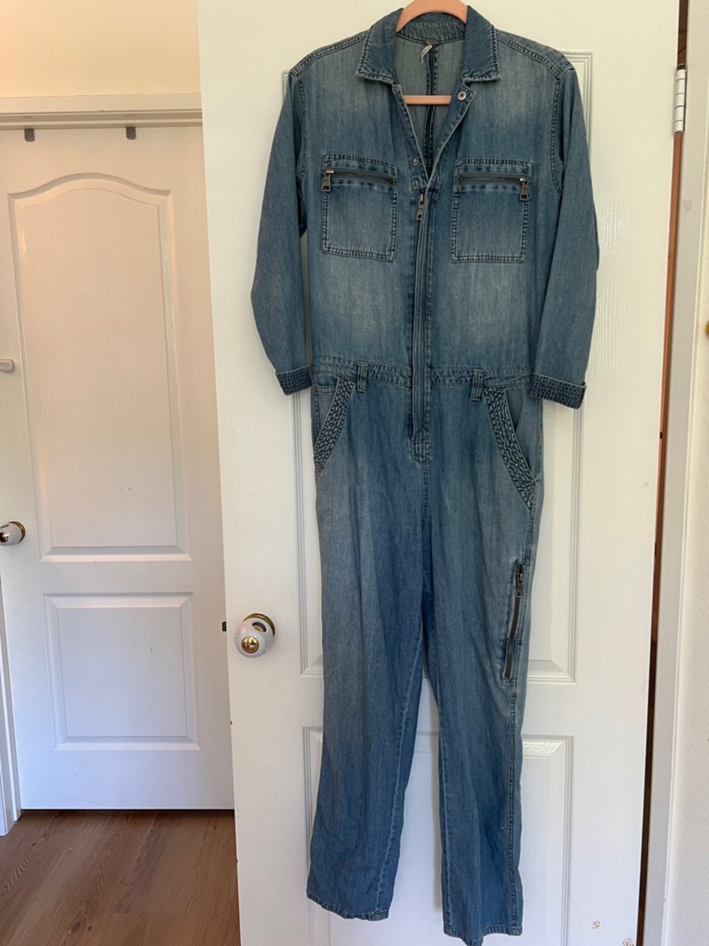 Free People Light Blue Denim Utility Jumpsuit